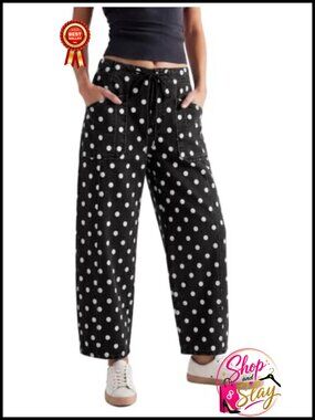 Women's Mid Rise Barrel Jeans Loose Fit Denim Pants with Pockets